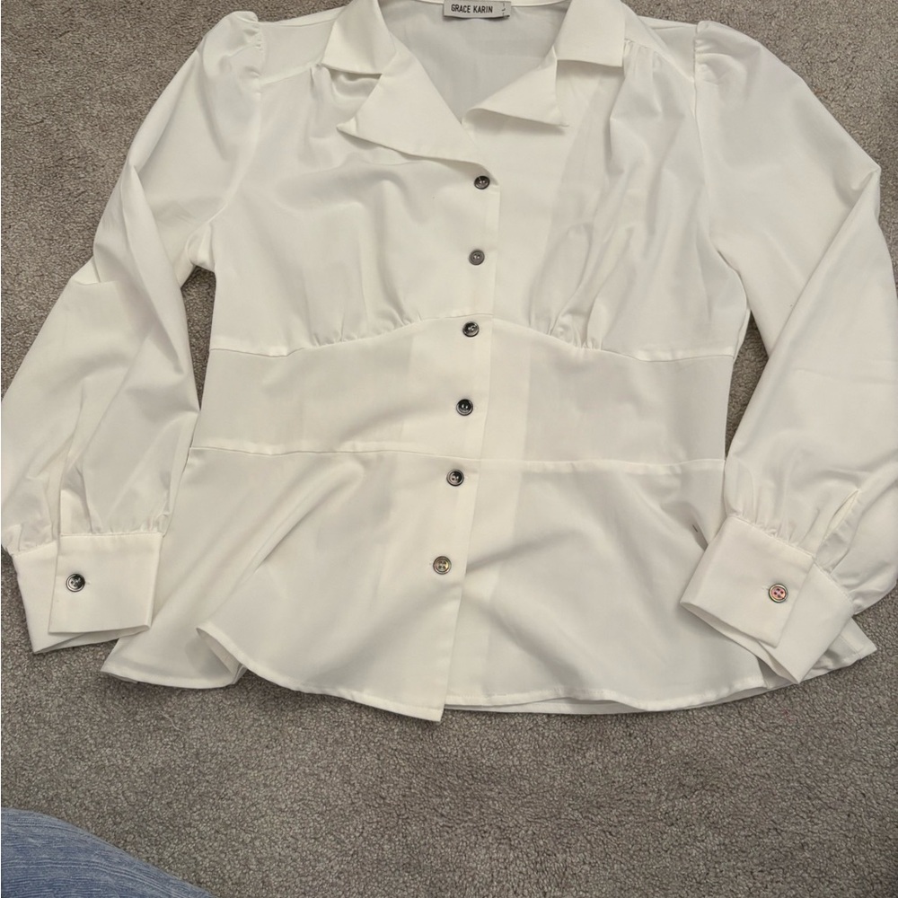 Grace Karin Women's Cream Button-Down Shirt